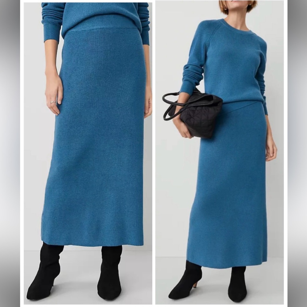 Ann Taylor Ribbed Sweater Midi Skirt XSP Petite in Balmy Blue NWT